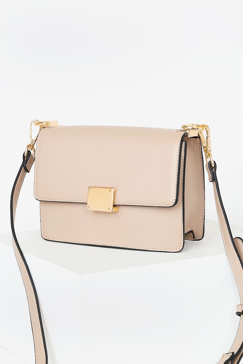 FIRE Vegan Leather Flap Crossbody Bag Beige Nude By Alkeme Atelier