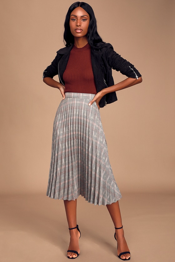 Classic Beige Multi Plaid Skirt - Pleated Skirt - Midi Skirt - Lulus