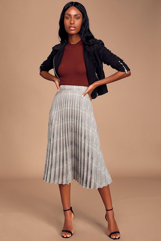 Ivy League Beige Multi Plaid Pleated Midi Skirt 2