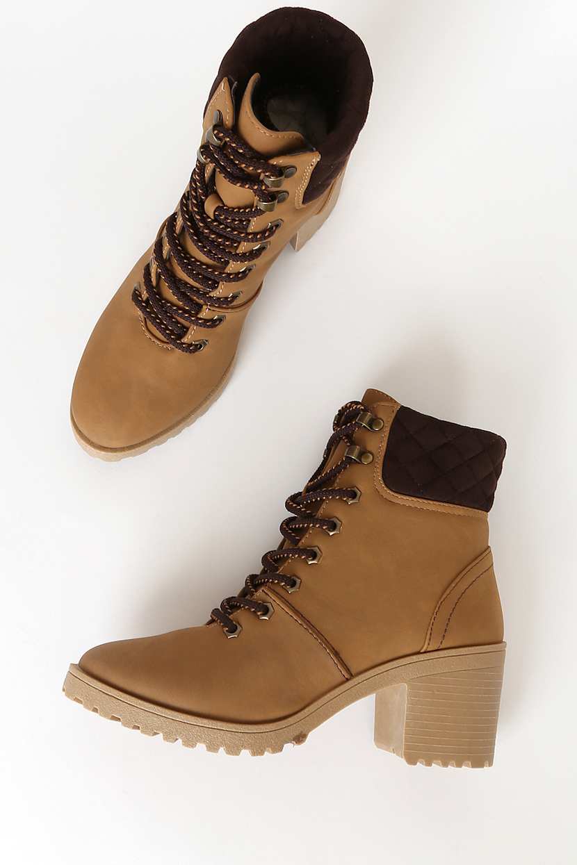 boot stand ups on Cute Tan Nubuck Boots Lace Up Boots High Heel Boots Vegan Lulus