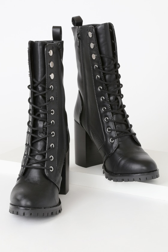black lace up mid calf boots