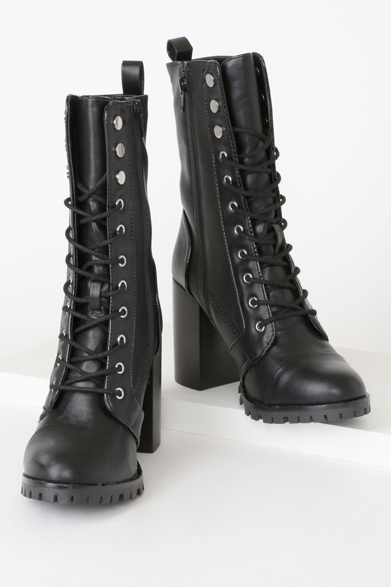 Ayleen Black Lace-Up Mid-Calf Platform Boots