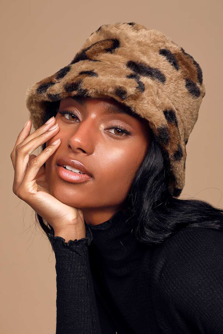 Faux Fur Cheetah Print Bucket Hat Bucket Hat Animal Print Winter