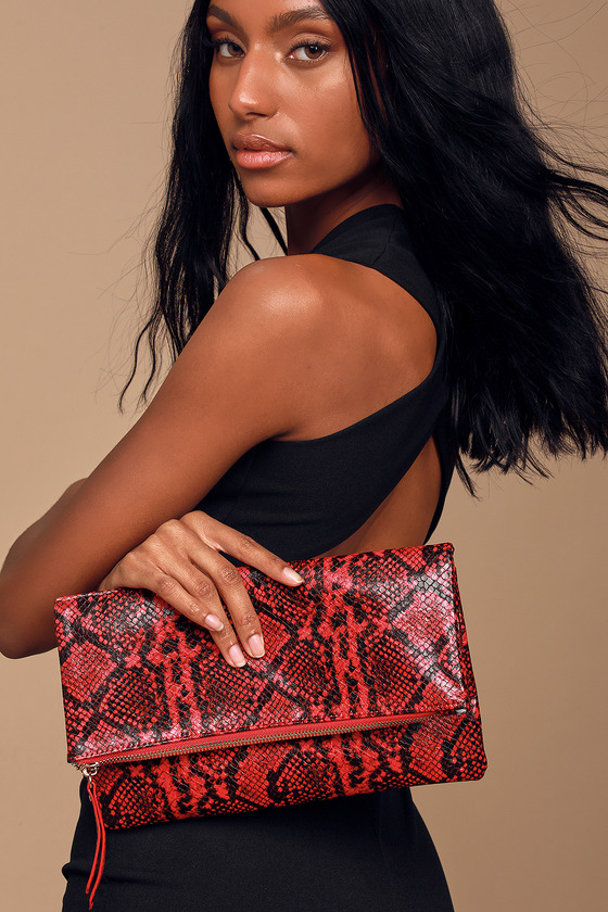 Instant Fave Red Snake Folded Clutch