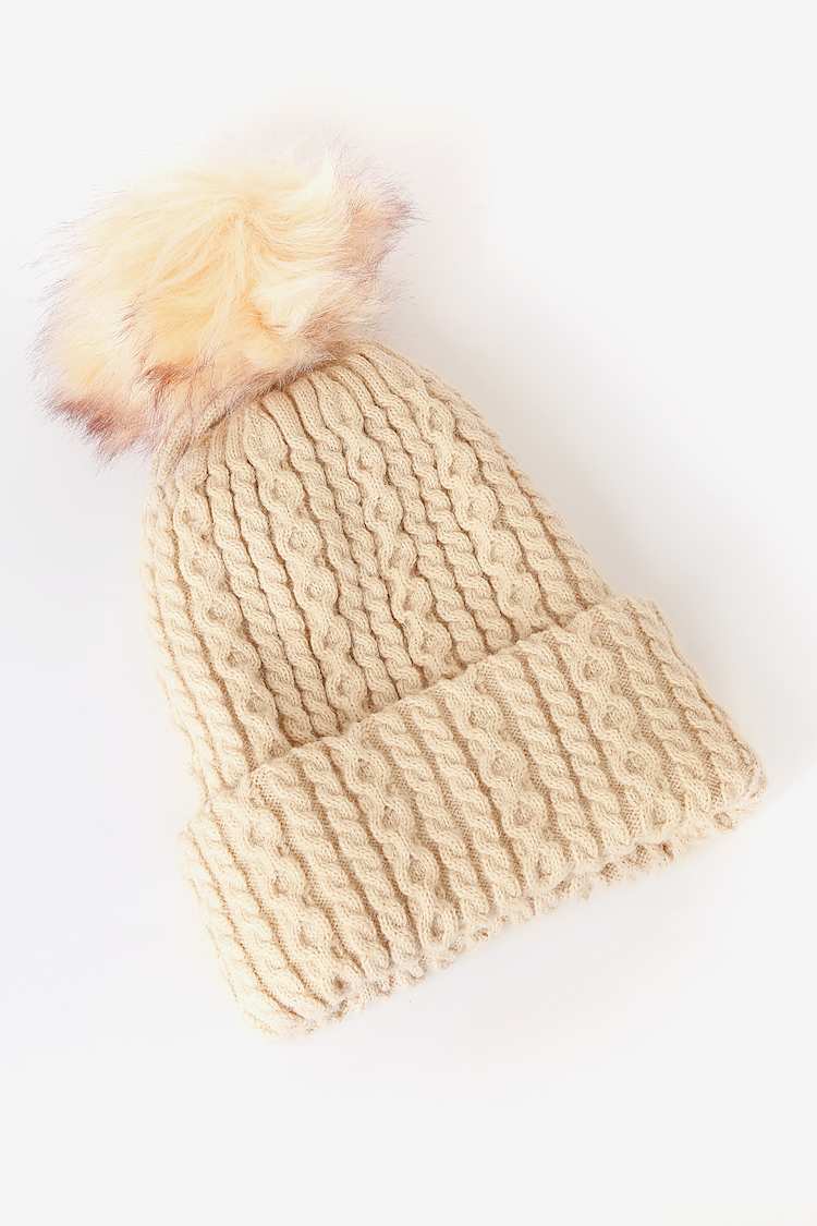 Cozy Cream Knit Pom-Pom Beanie BRAND NEW Fur Ball Top Winter Accessory 61Tr1g9fEoL._AC_UY350_.jpg main image 4