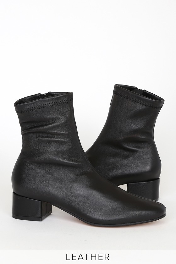 Black Mid-Calf Boots - Leather Sock Boots - Square Toe Boots - Lulus