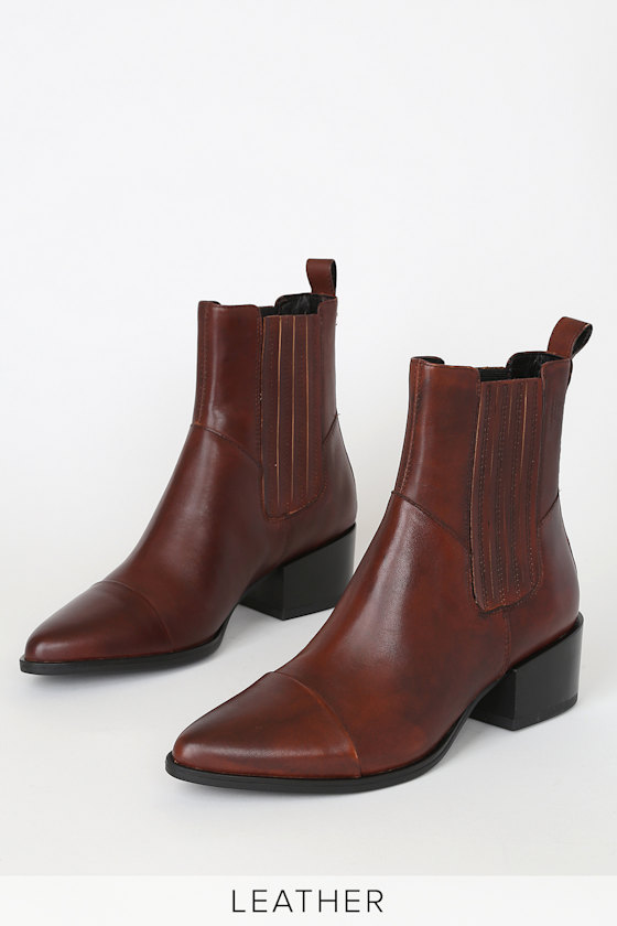 Marja Brandy Leather Pointed-Toe Ankle Boots 2