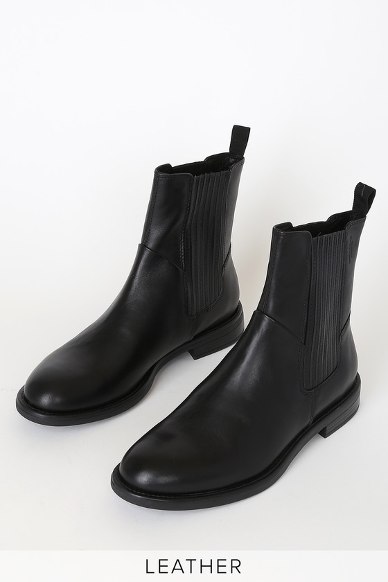 Amina Black Leather Ankle Booties