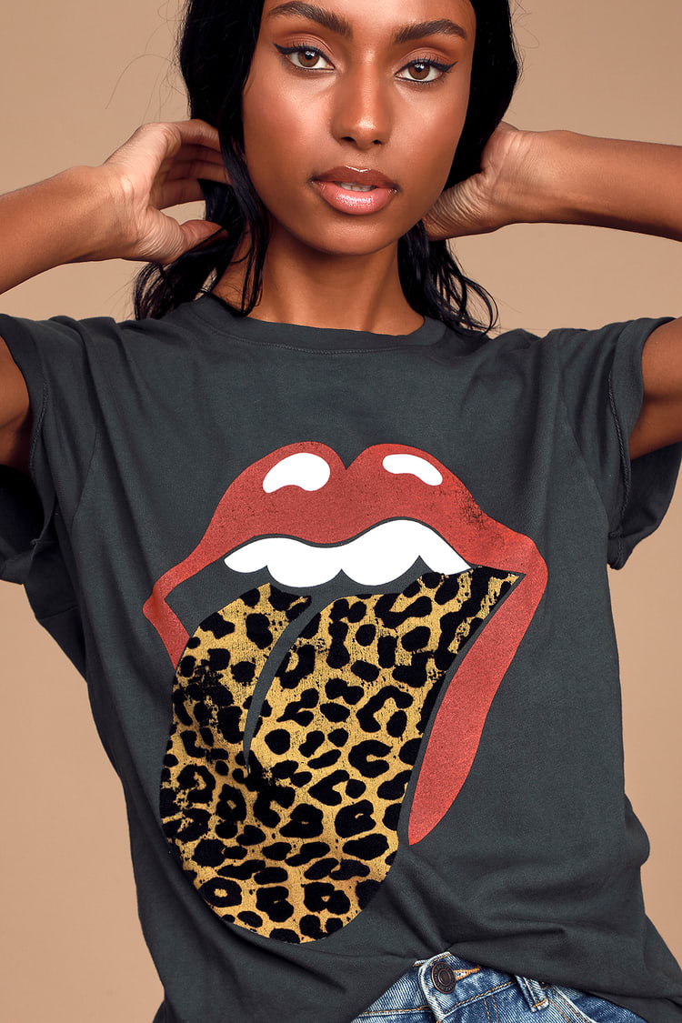 DAYDREAMER Rolling Stones Leopard Tongue - Graphic Tee - T-Shirt