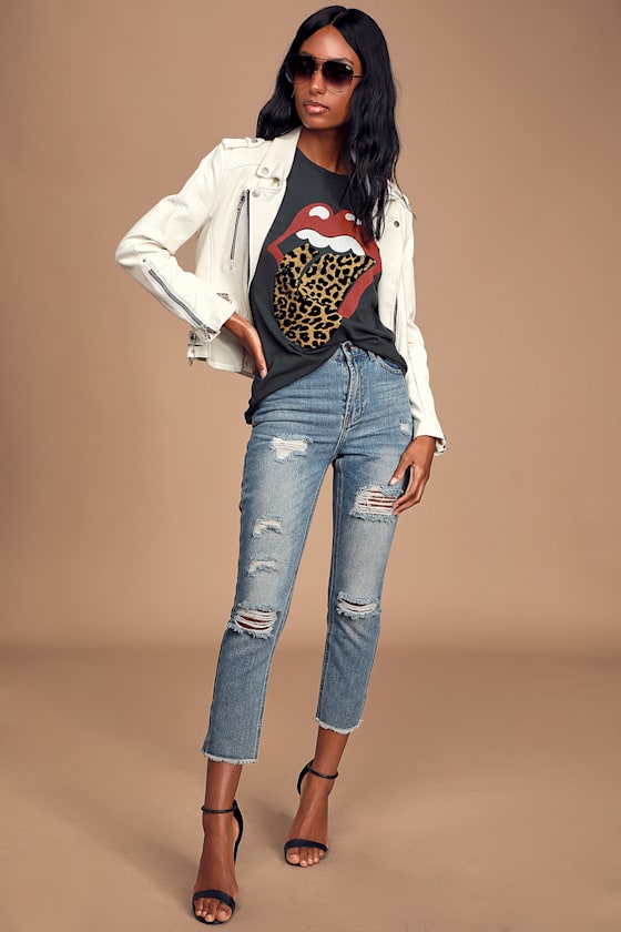 Rolling Stones Leopard Tongue Tour Washed Black Graphic Tee 2