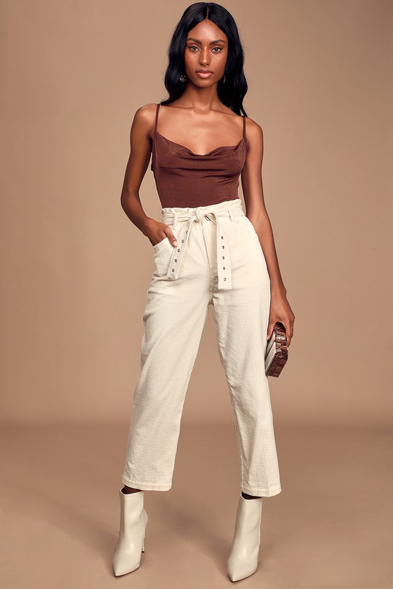 Moon River - Cream Corduroy Pants - Belted Pants - Cropped Pants - Lulus