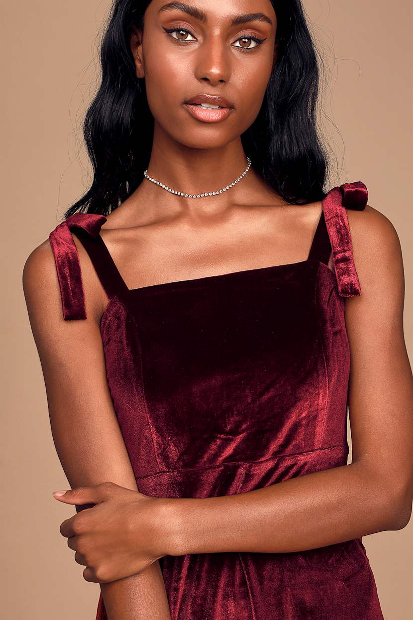 Luxe Burgundy Mini Dress - Velvet Dress - Tie-Strap Mini Dress - Lulus
