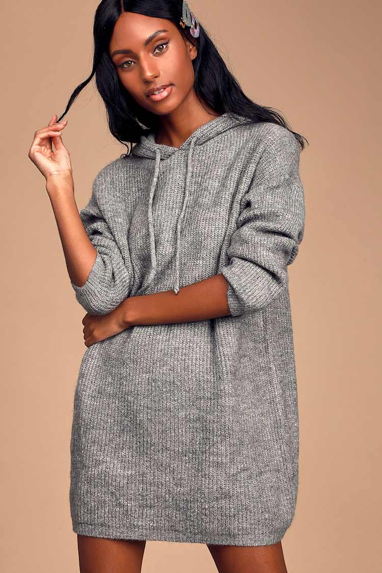 Snuggly Days Heather Grey Hooded Sweater Dress