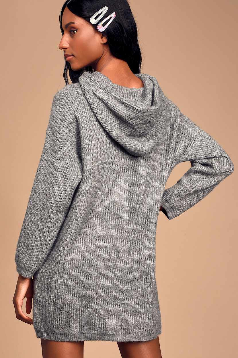 Snuggly Days Heather Grey Hooded Sweater Dress Snuggly Days Heather Grey Hooded Sweater Dress