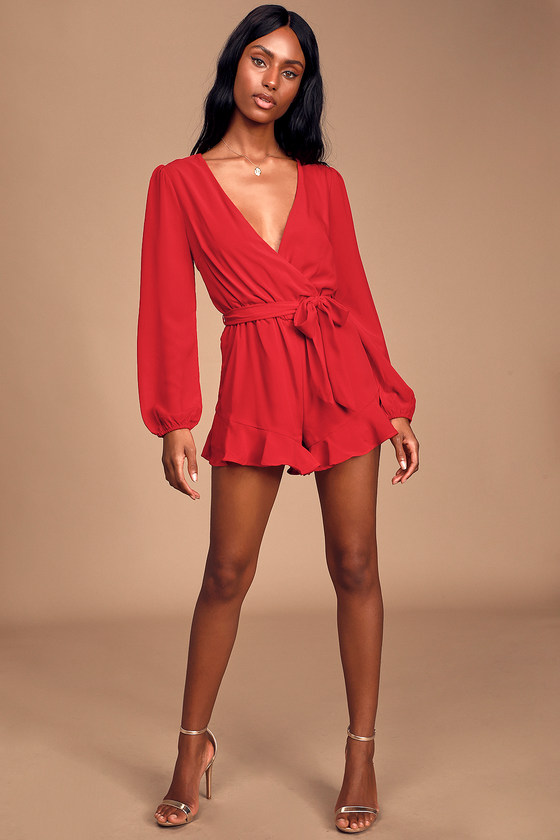 red long romper