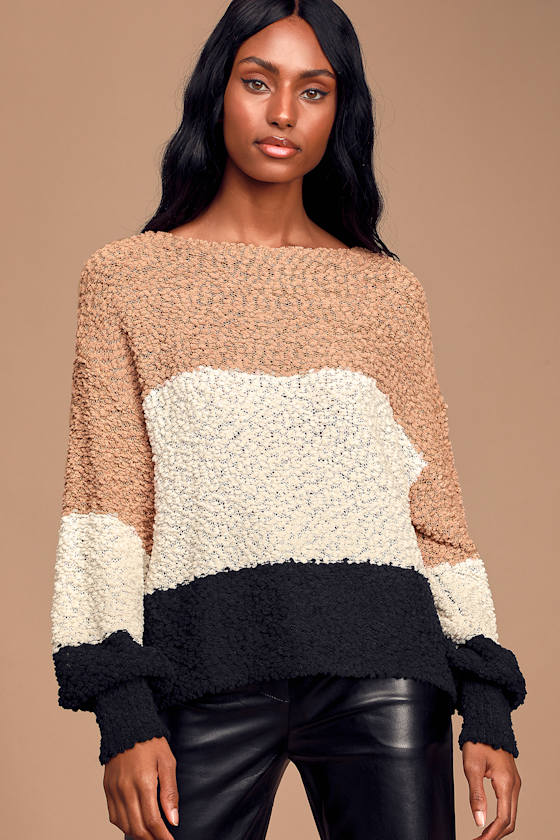Always Be Together Camel Colorblock Chenille Knit Sweater 2