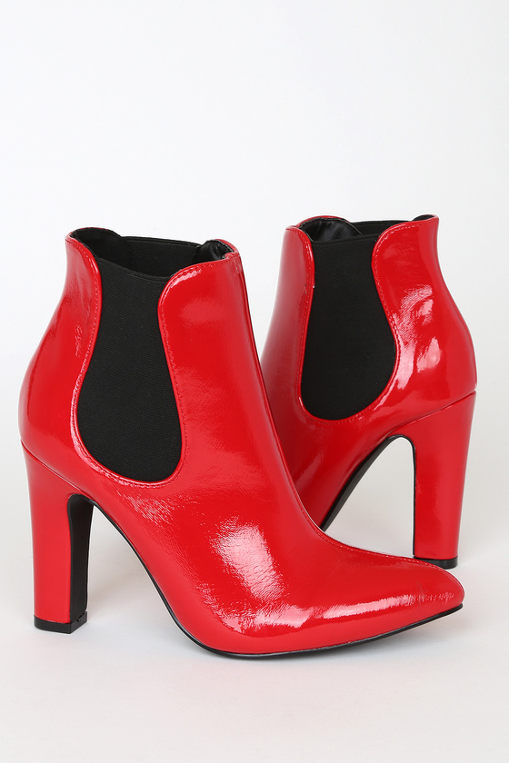 Sexy Red Booties - Vegan Leather Booties - Heeled Ankle Booties - Lulus