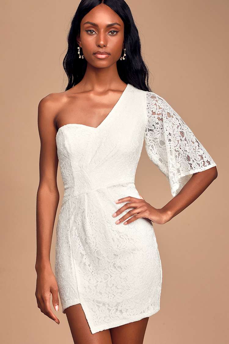 One sleeve white lace dress Clearance