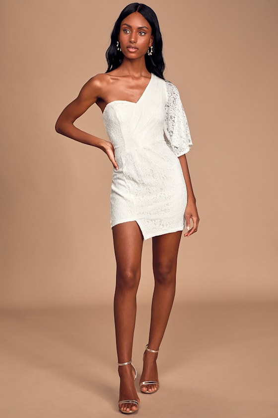 Be My Sweetheart White Lace One-Shoulder Mini Dress 1
