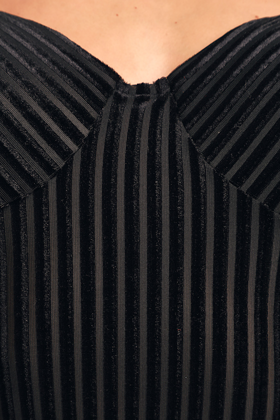 Always Alluring Black Striped Velvet Cutout Bustier Bodysuit - thumbnail 5