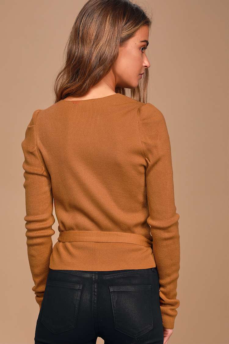 Get it Started Rust Brown Long Sleeve Wrap Sweater Top
