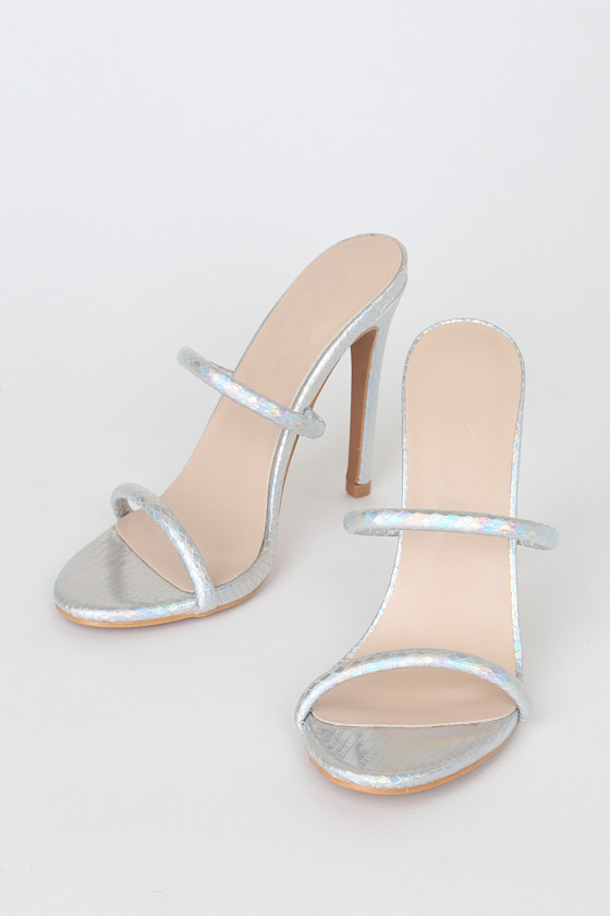 Chauncy Silver Hologram Snake Heels 4