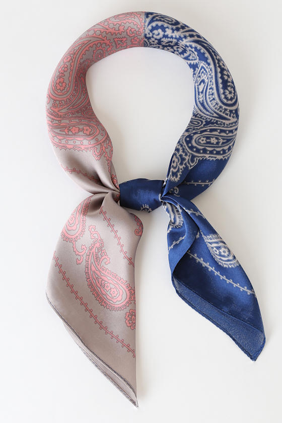 Classic Charm Navy Blue Multi Colorblock Paisley Print Scarf 1
