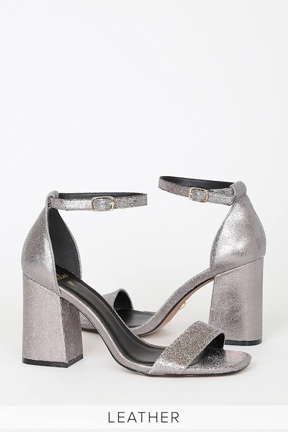 Lulus Taylor II Leather Heels Pewter Metallic Heels