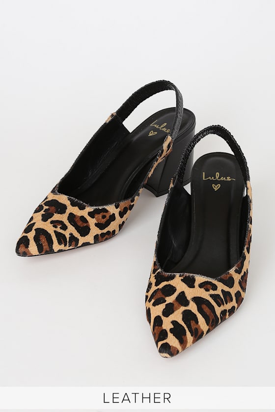 Bixby Leopard Calf Hair Leather Pointed-Toe Slingback Pumps 2