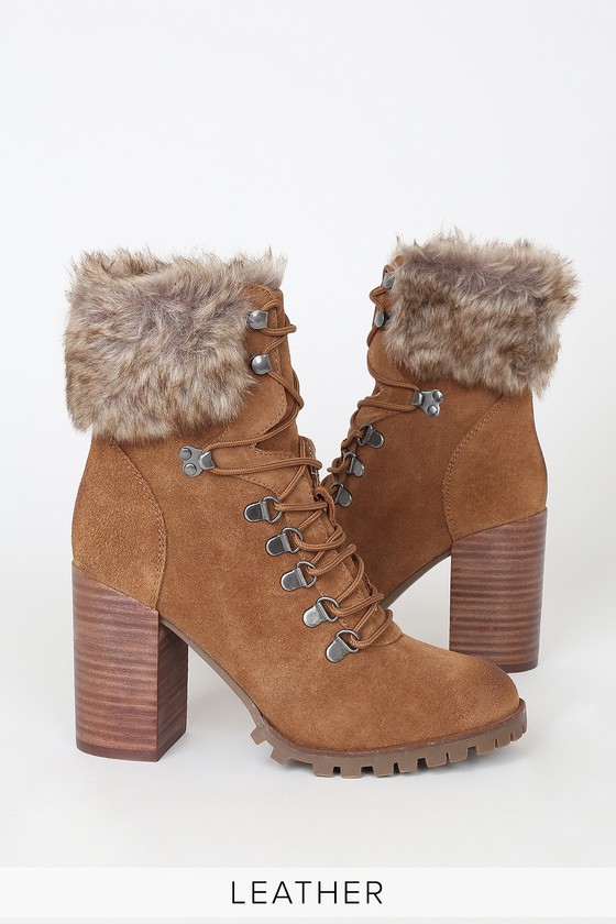 Alesha Tan Leather Lace-Up High Heel Boots