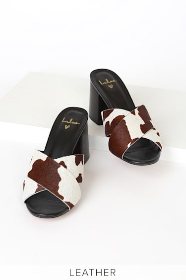 Lulus Henri Cow Calf Hair Mules Peep-Toe Mules