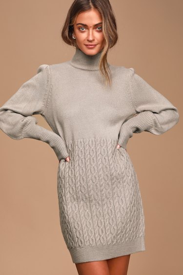 lulus grey sweater dress Cute - Turtleneck Mini Dress - Knit Dress Midi dresses
