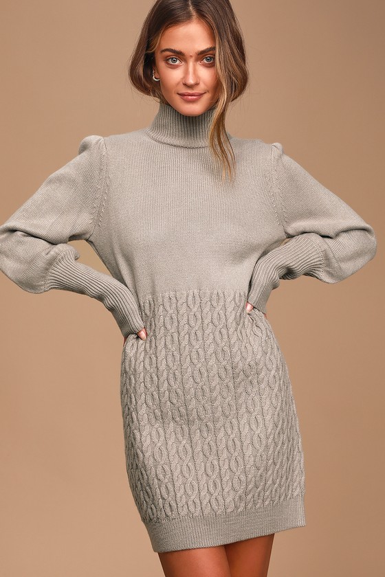 Cute Grey Sweater Dress - Turtleneck Mini Dress - Knit Dress - Lulus