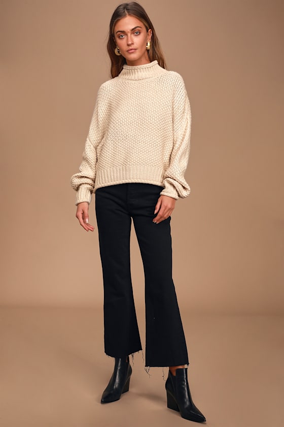 You Can Stay Beige Knit Mock Neck Sweater 1