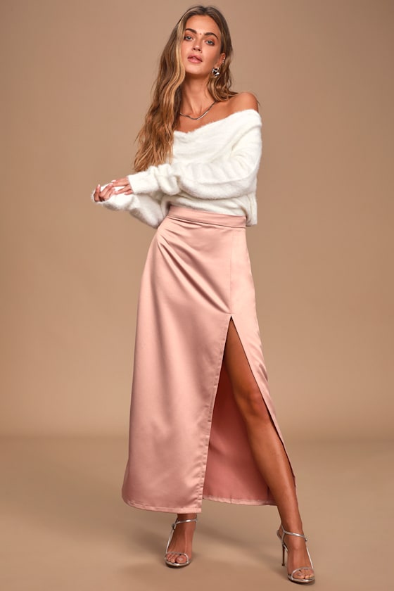 Can't Get Enough Mauve Satin Maxi Skirt 1