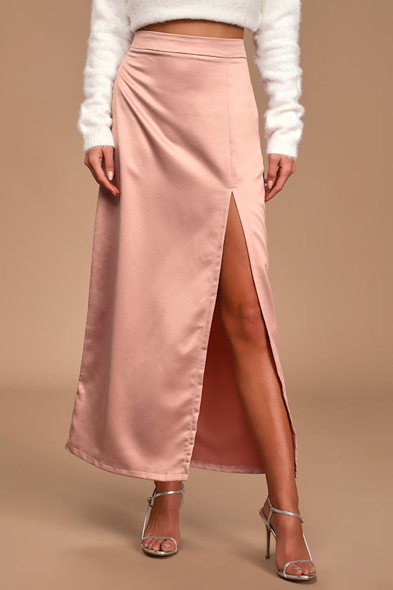 Can't Get Enough Mauve Satin Maxi Skirt 4