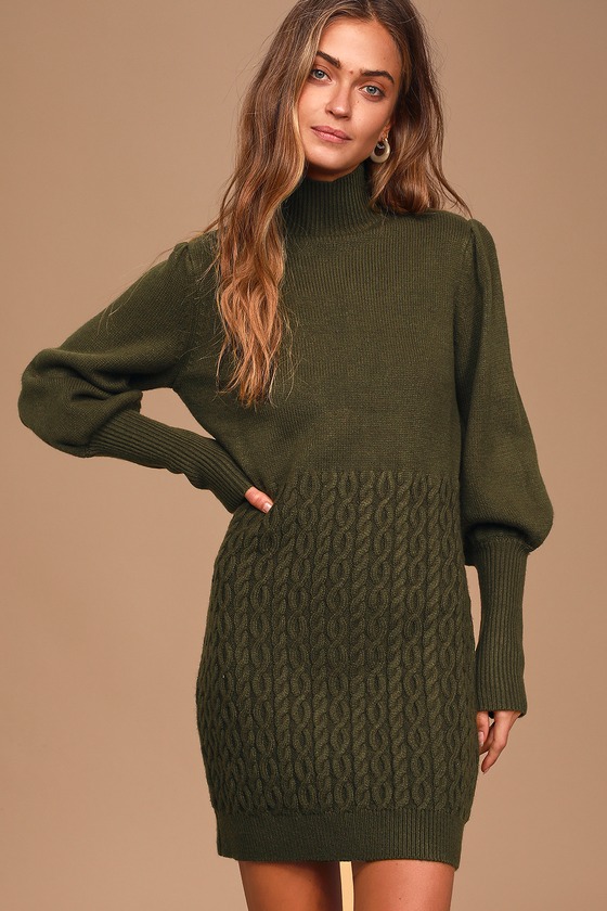 Cute Green Sweater Dress - Turtleneck 