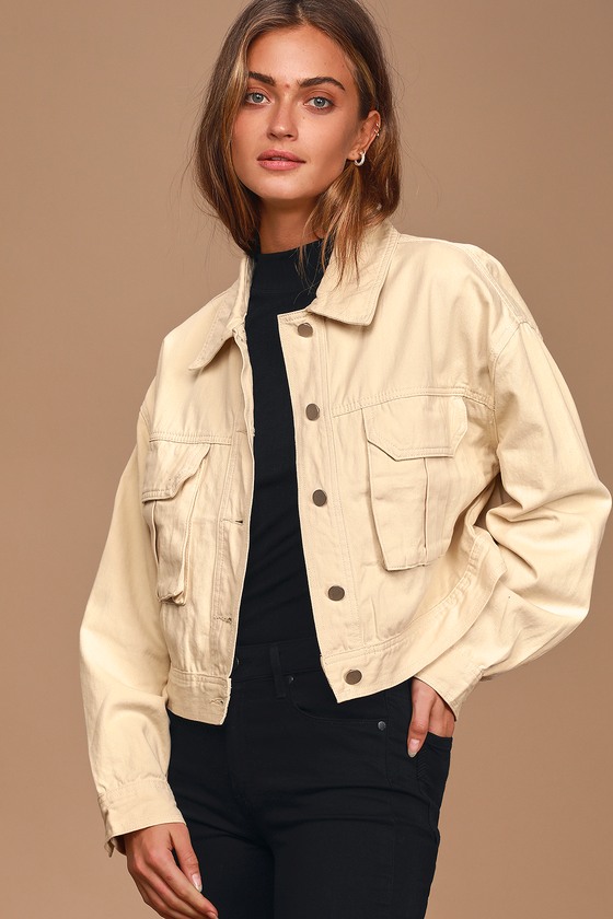 Trendy Beige Jacket - Cropped Jacket - Collared Jacket - Lulus