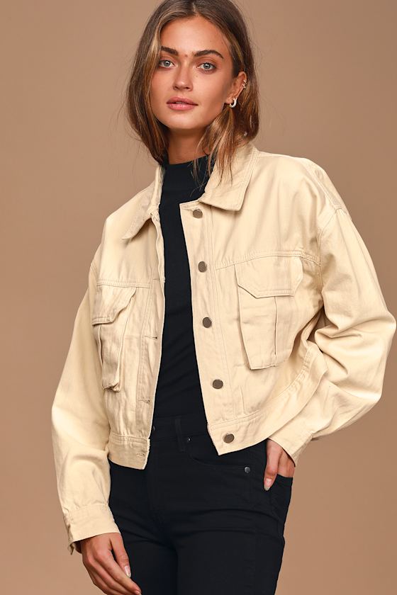 Trendy Beige Jacket Cropped Jacket Collared Jacket Lulus