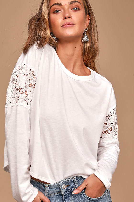 Cute White Lace Top Long Sleeve Top White Long Sleeve Shirt Lulus