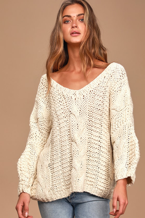 Balloon Sleeve Sweater Beige Sweater Cable Knit Sweater Lulus