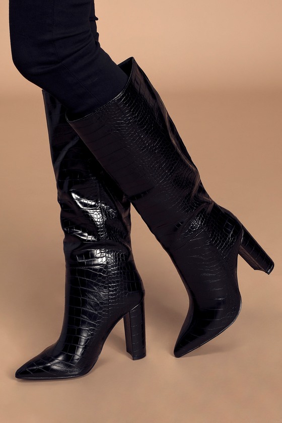 Steve Madden Triumph - Black Knee-High Boots - Crocodile Boots - Lulus