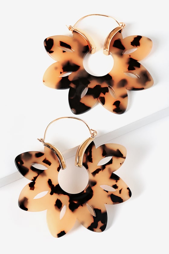 Genevieve Tortoise Resin Hoop Earrings With Faceted Turquoise Glass Pear Stones main image 1