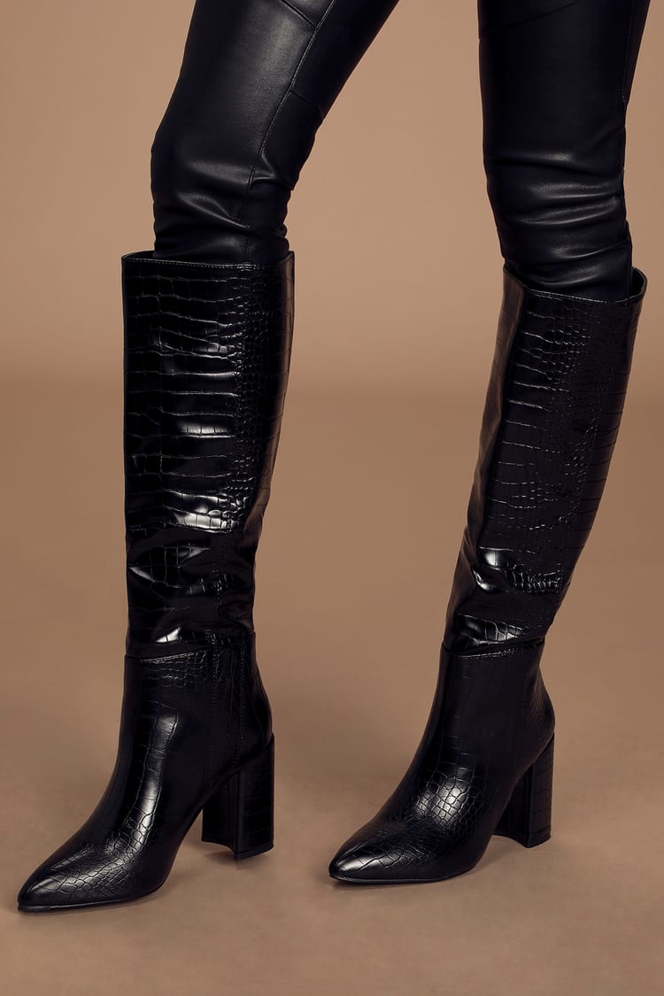 Black Snake Boots - Boots Knee High Snake Boots - Lulus