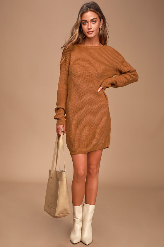 Sexy Camel Dress Sweater Dress Backless Dress Knit Dress Lulus