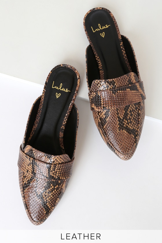 Lulus Loren Snake Leather - Loafer Slides - Pointed-Toe Loafers