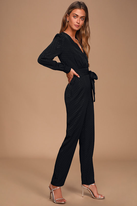 Ali & Jay Cocktail Party Polka Dot Jumpsuit Surplice Jumpsuit Lulus