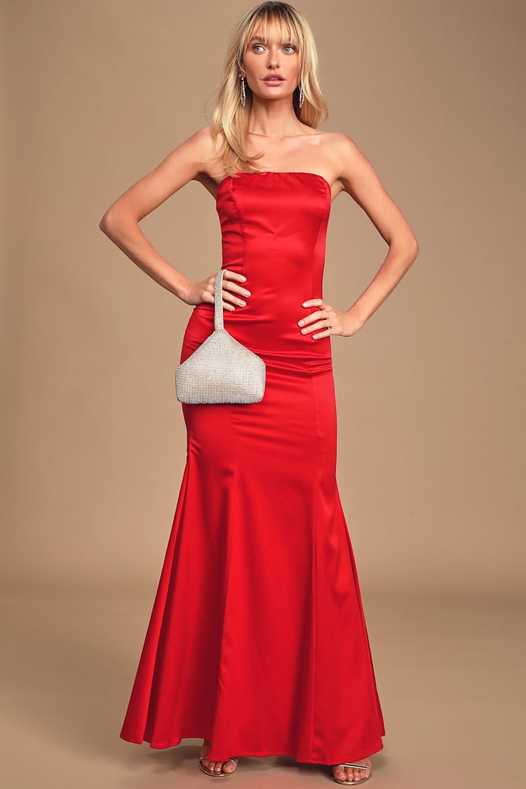 Red Maxi Dress - Satin Maxi Dress - Strapless Maxi - Mermaid Maxi - Lulus