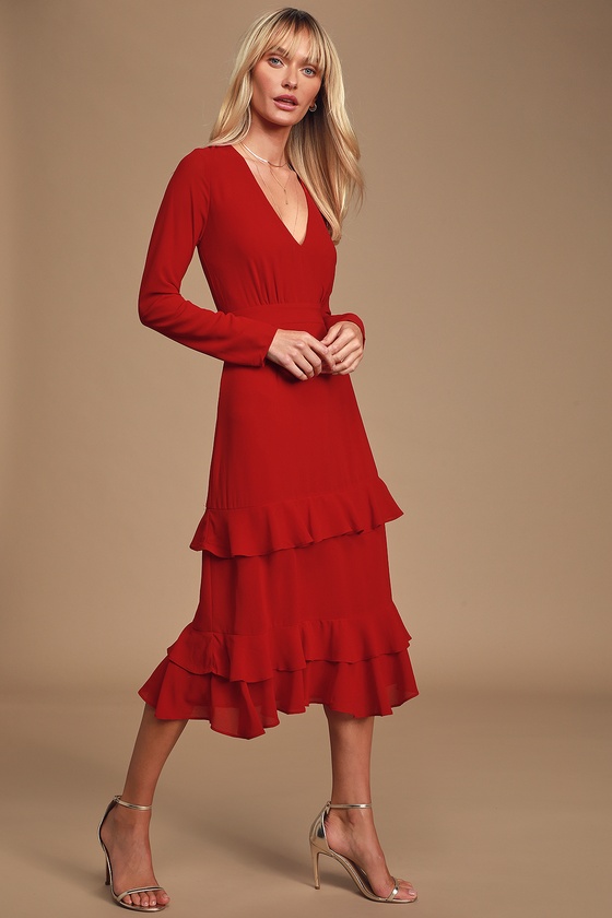 red long sleeve midi
