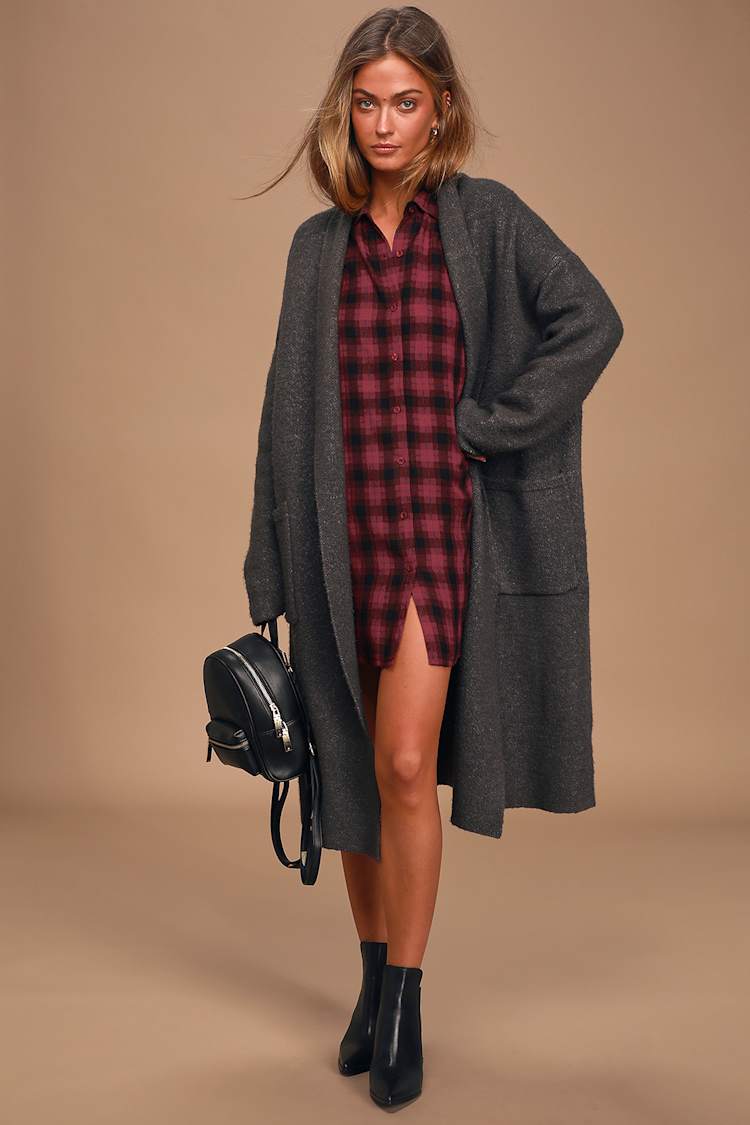 burgundy plaid shirt dress Bale Flannel Shirt Dress Burgundy main image 0